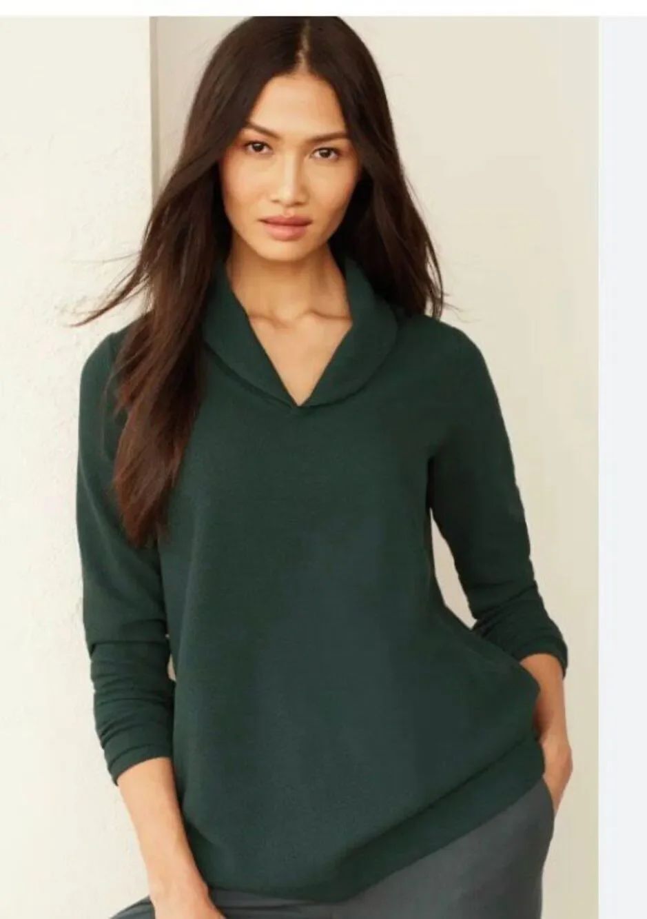 J.Jill folded collar cotton top in dark green - M